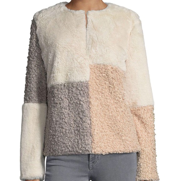 Sam Edelman faux fur patchwork colorblock jacket L - Picture 2 of 3
